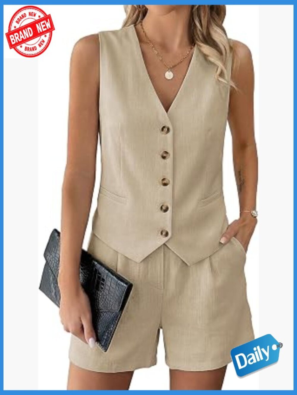 Womens 2 Piece Short Set Sleeveless Vest Waistcoat High Waisted Shorts with
